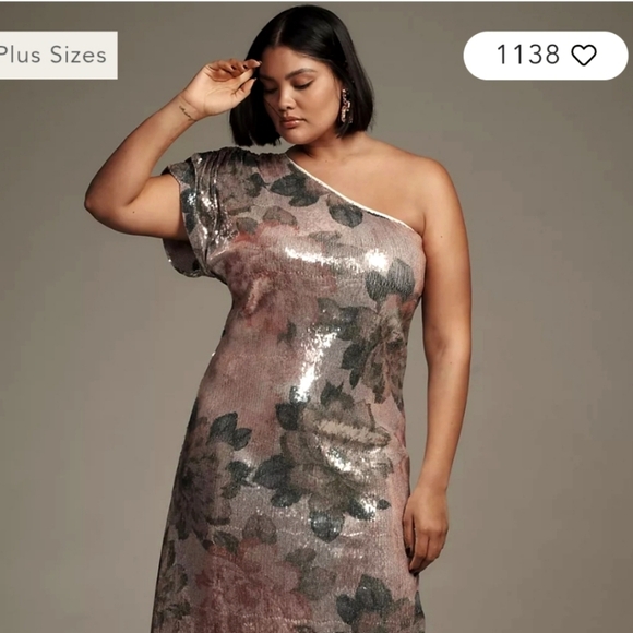 NWT! Anthropologie One Shoulder Floral Sequin Maxi Dress Size Medium - Picture 6 of 11